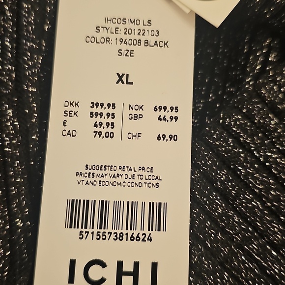 NWT ICHI Metallic Crossback Long Sleeved Ribbed Knit Metallic Black Top XL - Picture 13 of 13